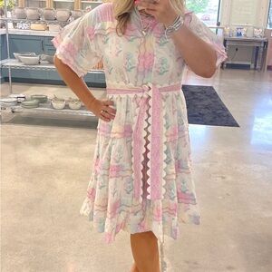 Darlington Isle 100% Cotton Pastel Floral Boho Maxi Ruffle Sleeve Flowy Feminine